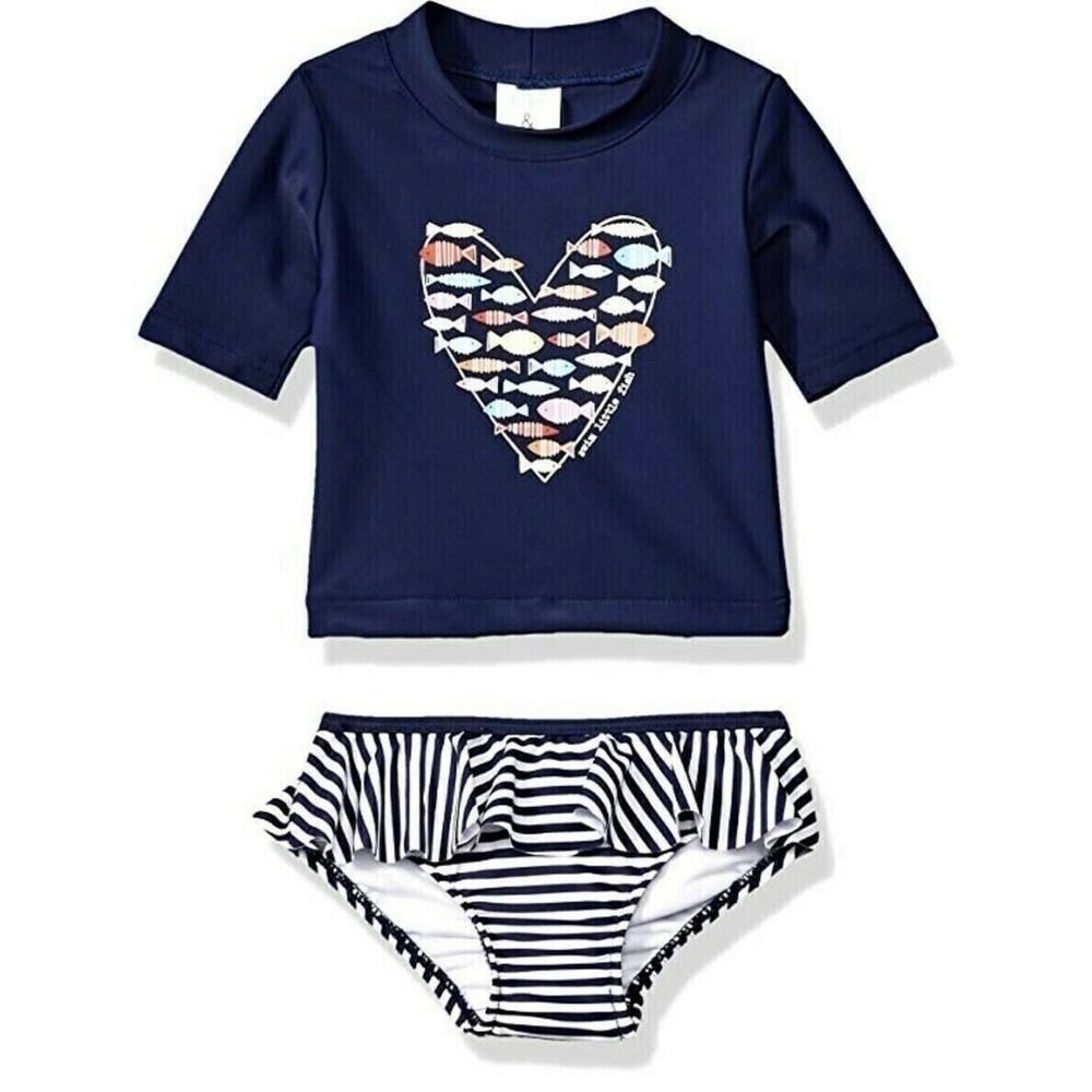 Kiko & Max Baby Girls Toddler Rash guard & Diaper Cover Swim Set 2pc 2T Heart